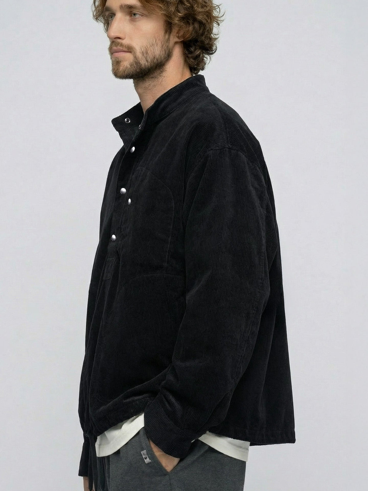 Corduroy Stand-Collar Pullover Shirt